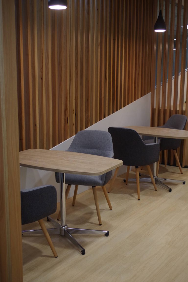 Breakout areas with Struve Chairs and boat shape meeting tables