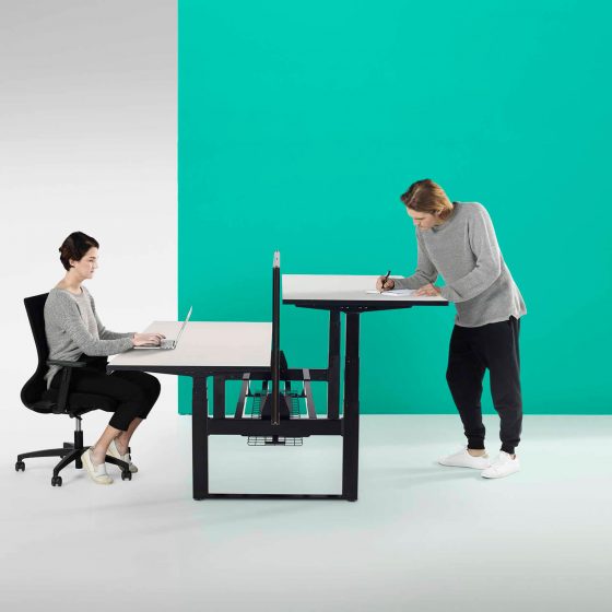Thinking Works Elevation Workstation height adjustable desk back to back H Frame black