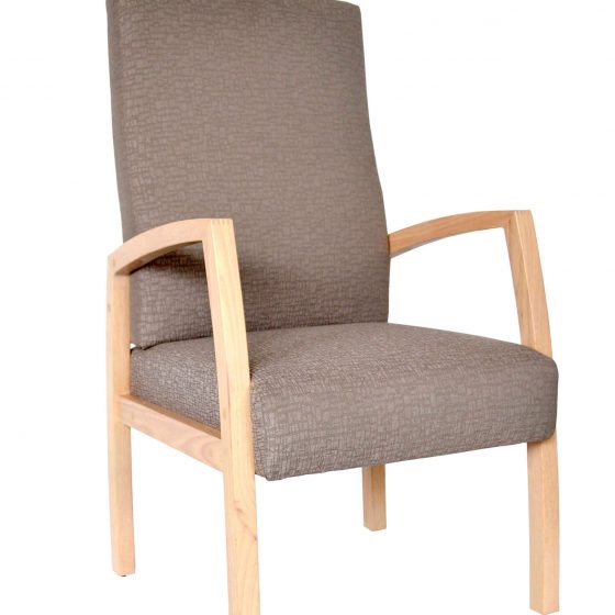 Commercial Furniture Products, Bella high back chair timber frame with arms aged care healthcare