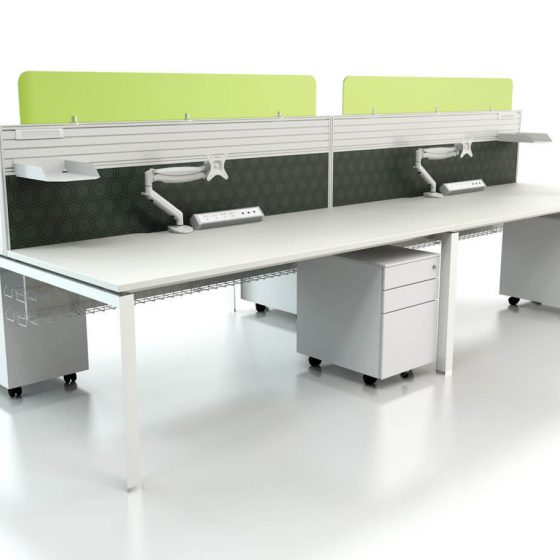 Workstation Screens and Accessories, Desk mounted screens with accessory rail acrylic