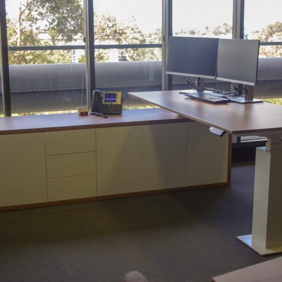 Commercial Furniture Products, Custom made Height adjustable Executive Desk with credenza