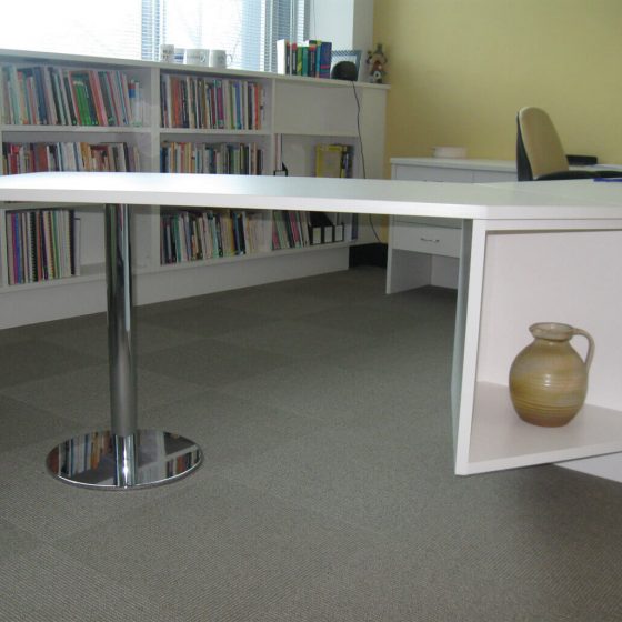 Executive office joinery fitout shelving custom desk cosmos tub chair