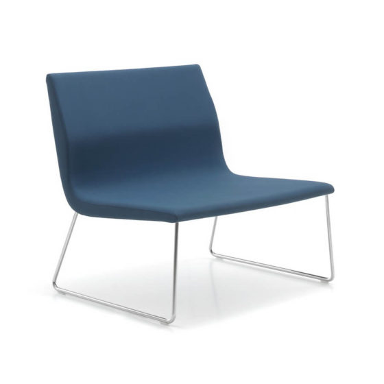 Blue camilla lounge chair on chrome sled base without arms
