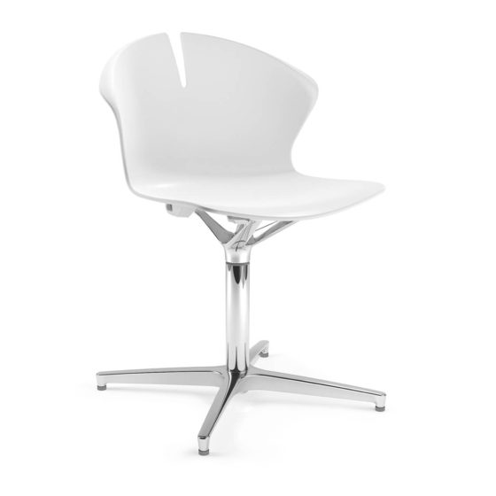 Red Hot chair, white shell with polished aluminium swivel base