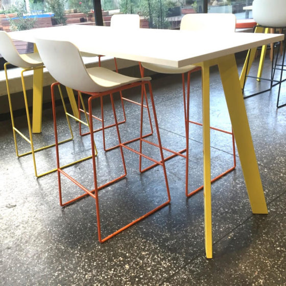 Rio stool white polypropylene shell orange sled base