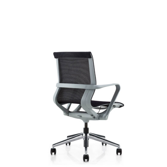 VRP mesh meeting and conference chair with polished aluminium base on castors and white frame