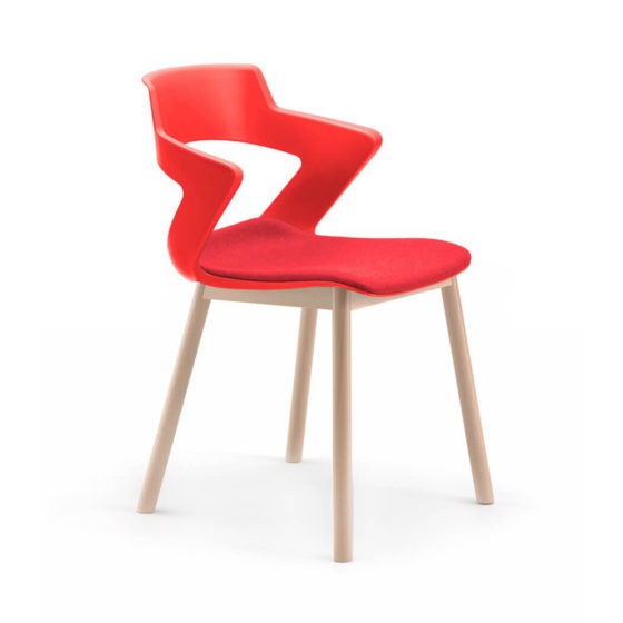 Zen red polypropylene shell with timber 4 leg frame with seat pad
