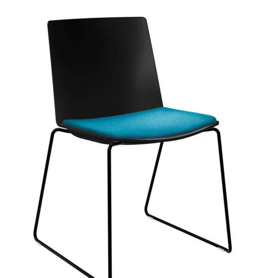 jubel black shell with black 4 leg frame and aqua seat pad