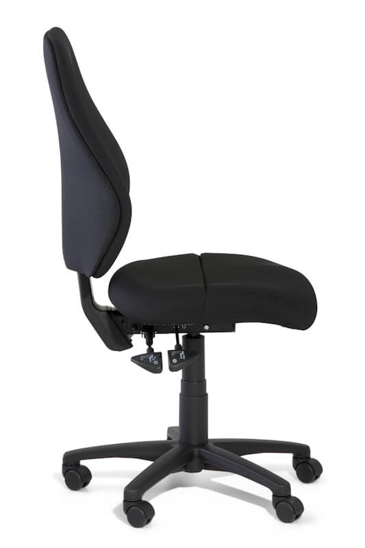 Slimline task chair, side view and upholstered back no arms